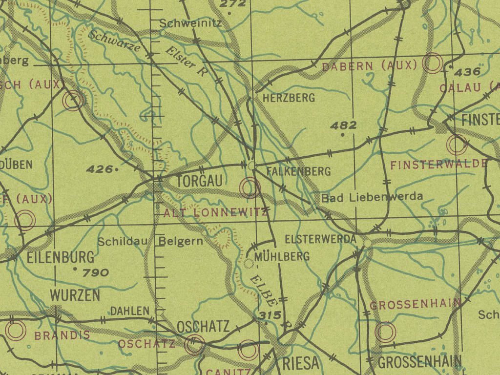 Der Flugplatz Falkenberg im Zweiten Weltkrieg auf einer Karte 194x
