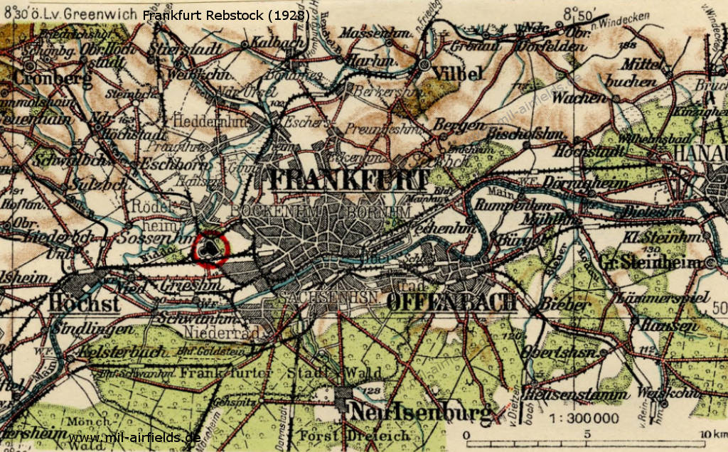 Map with Frankfurt Rebstock airfield