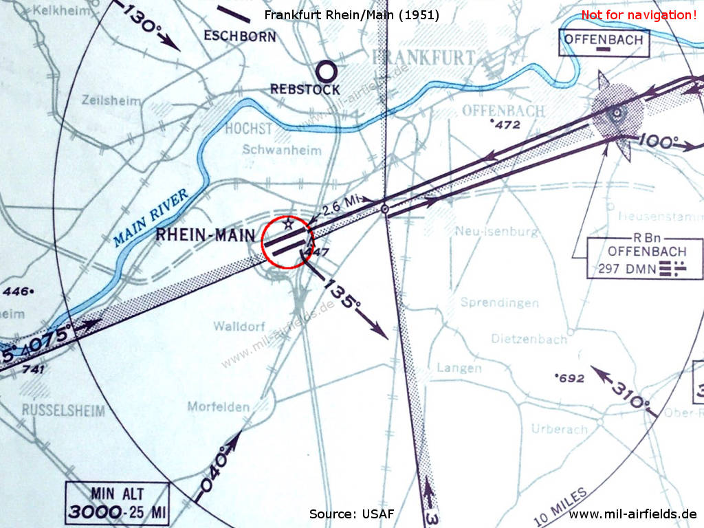 Historic approach map of Frankfurt Rhein/Main airport from 1951