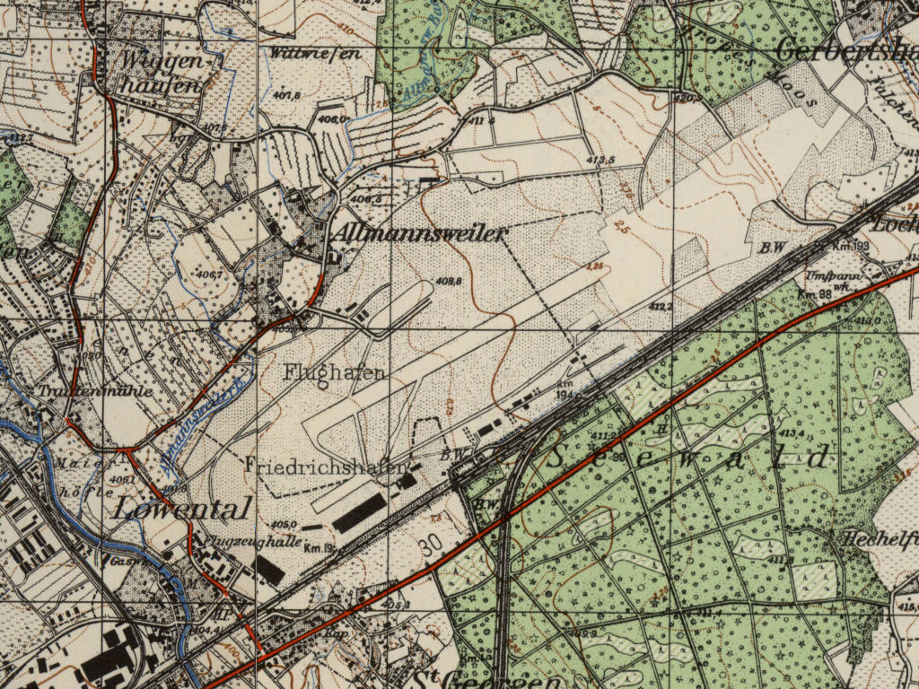 Friedrichshafen Löwental Airfield on a US map 1955