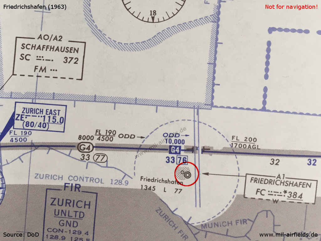 Friedrichshafen military airfield on a map from 1963