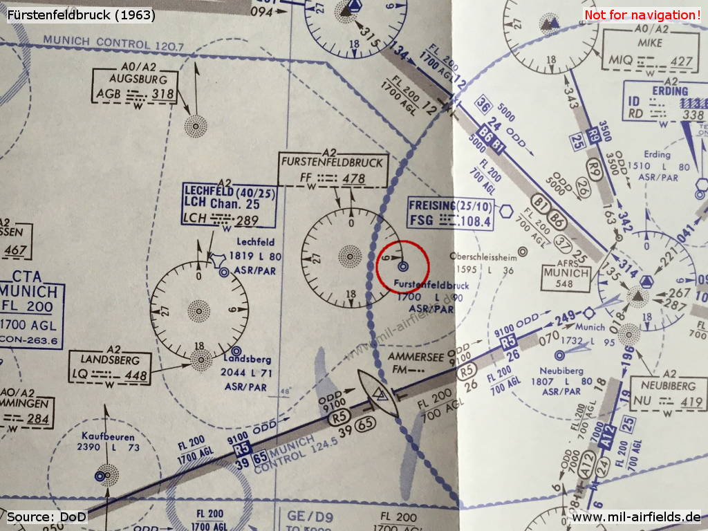 Karte Flugplatz Fürstenfeldbruck und Umgebung 1963