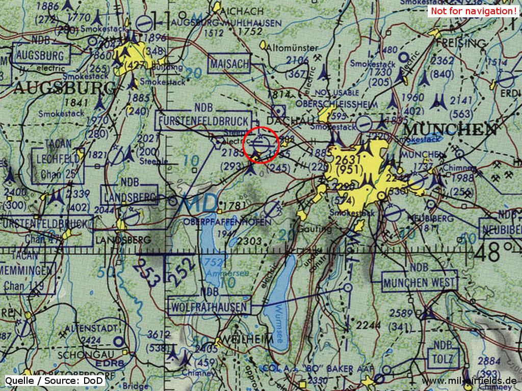 Der Fliegerhorst Fürstenfeldbruck auf einer Karte 1981
