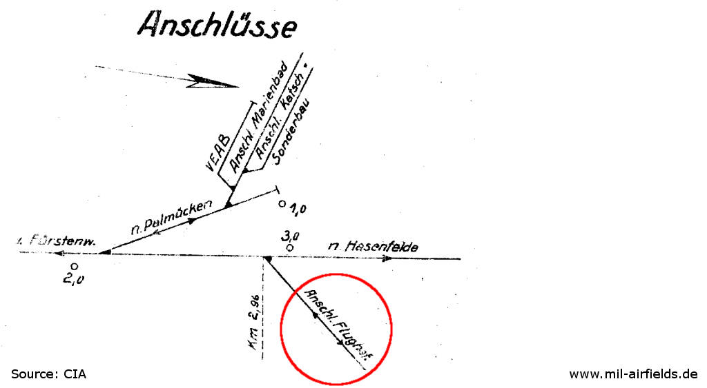 Track diagram of Fürstenwalde airfield railway siding, 1952