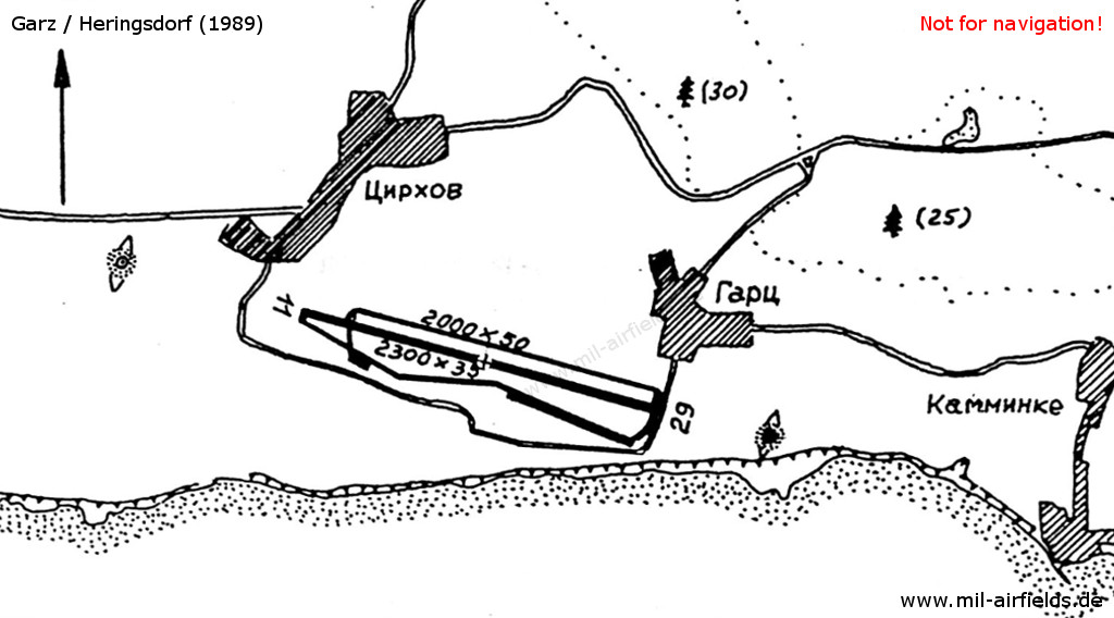 Garz airfield on a map in the East German 