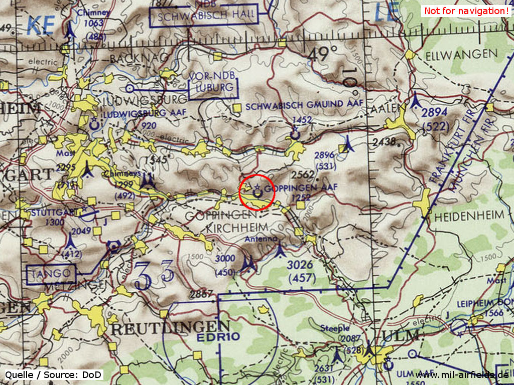 Map with Göppingen Army Air Field (AAF)