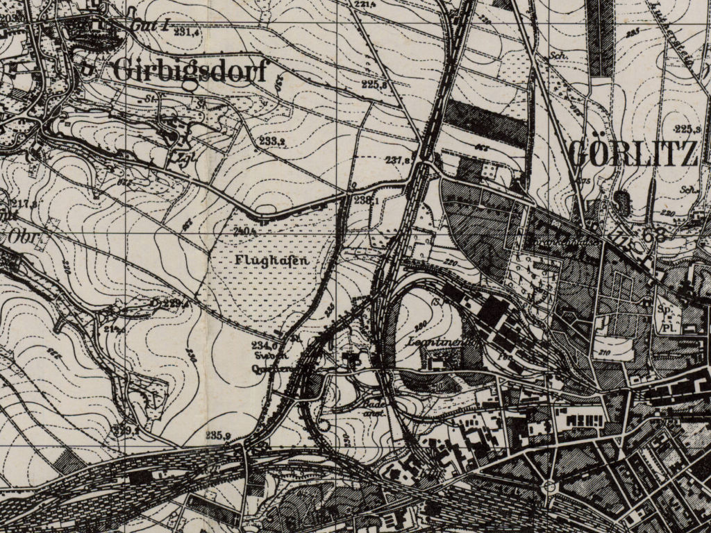 Görlitz airfield, Germany, on a US map from 1952