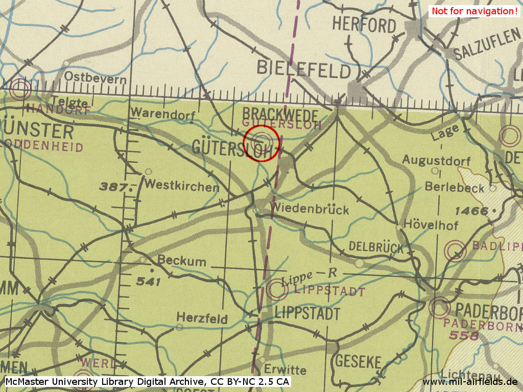 Fliegerhorst Gütersloh im Zweiten Weltkrieg auf einer US-Karte 1944