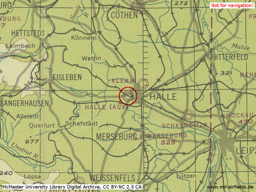 Halle Nietleben Airfield, Germany, in World War II on a map 1944