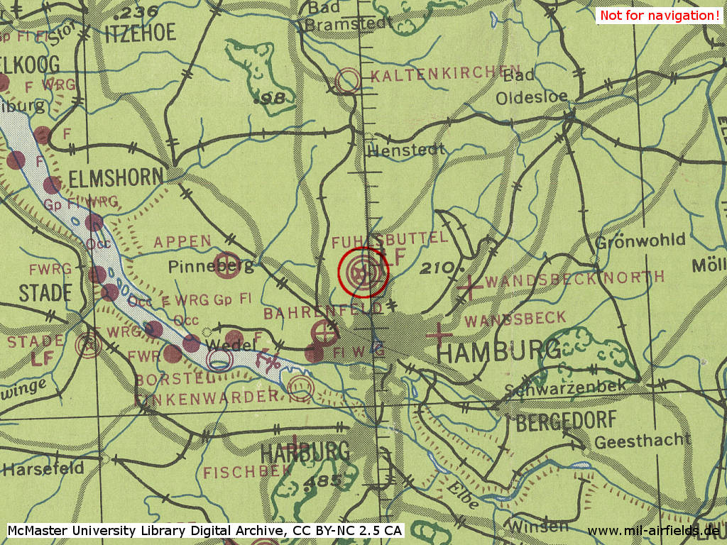 Hamburg Fuhlsbüttel Airport, Germany, in World War II on a US map 1943
