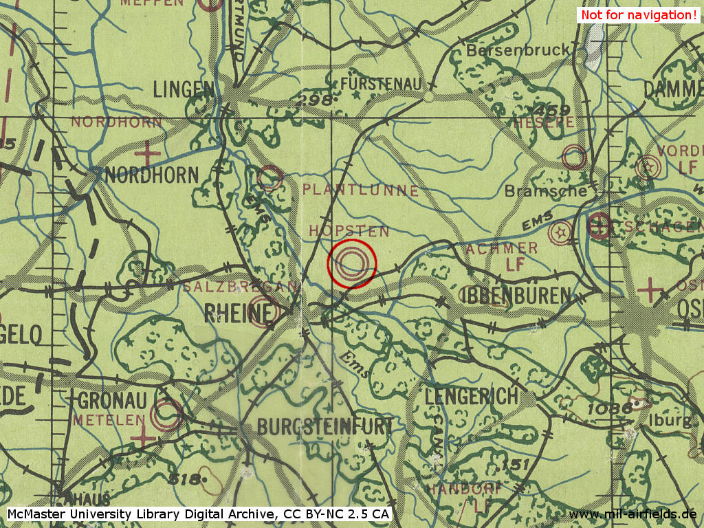 Karte mit Fliegerhorst Hopsten im Zweiten Weltkrieg 1943