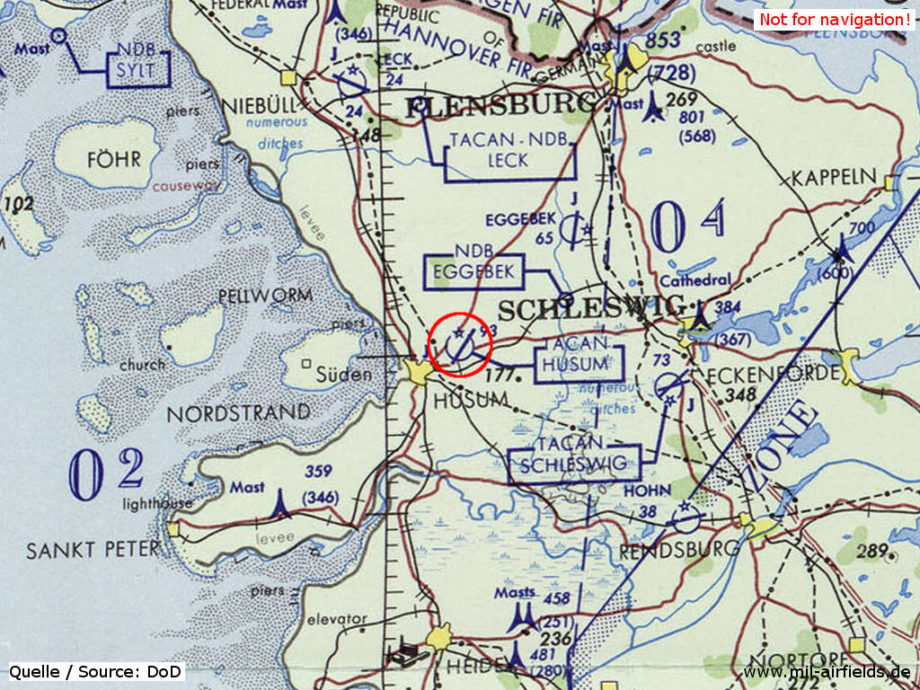 Husum Air Base on a map from 1972