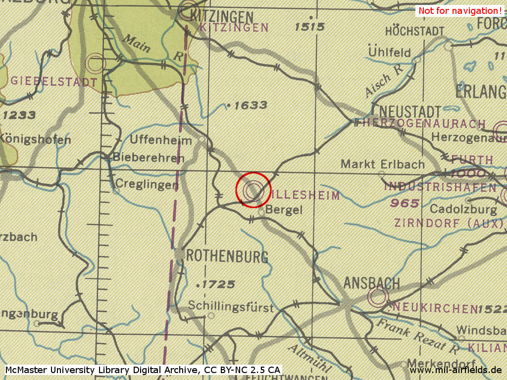 Illesheim Air Base in World War II on a US map 1944