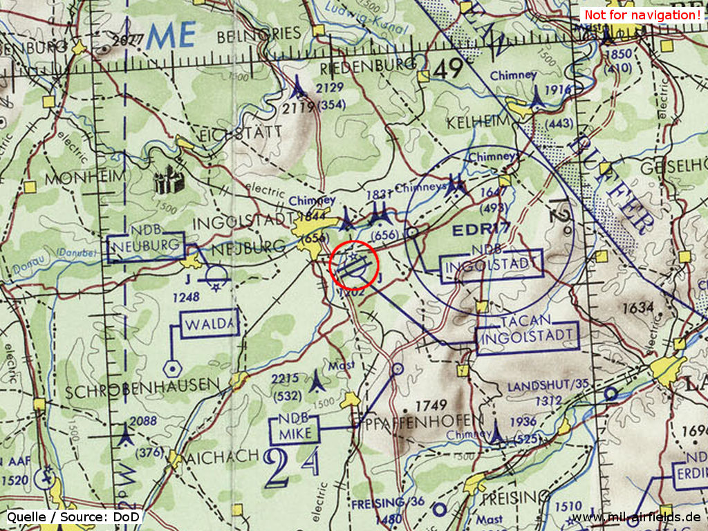 Fliegerhorst Ingolstadt / Manching auf einer US-Karte des 1972