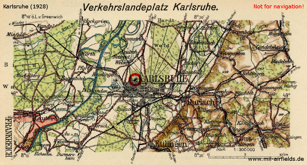 Karlsruhe landing ground on a map from about 1928