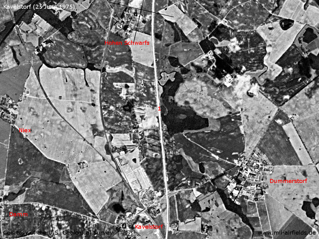 Motorway Berlin Rostock near Kavelstorf, East Germany, on a US satellite image 1975