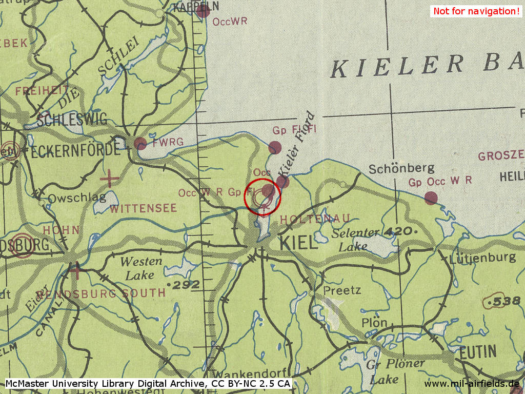 Flugplatz Kiel Holtenau auf einer Karte 1943