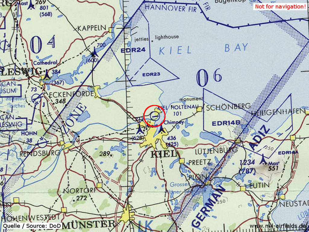 Flugplatz Kiel Holtenau auf einer US-Karte 1972
