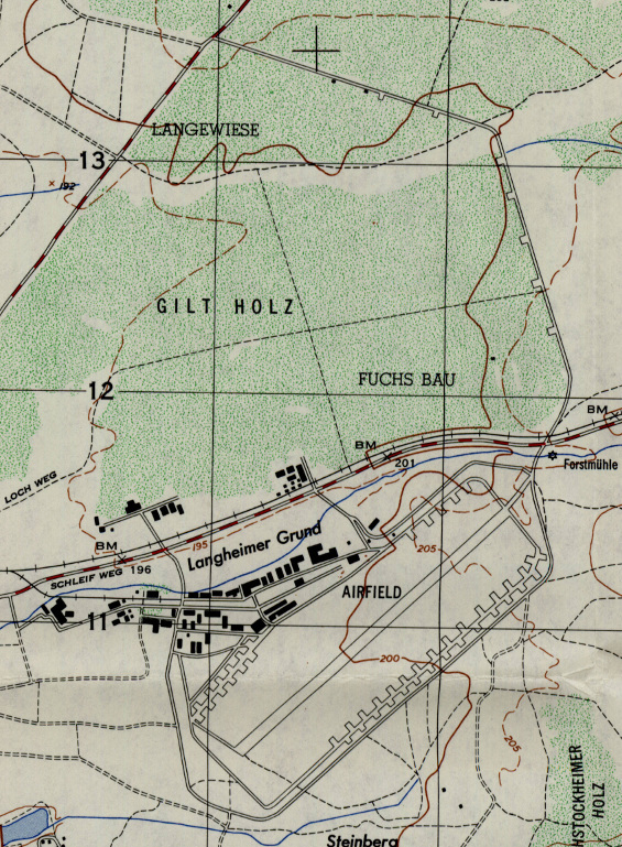 Flugplatz Kitzingen auf einer US-Karte 1953.