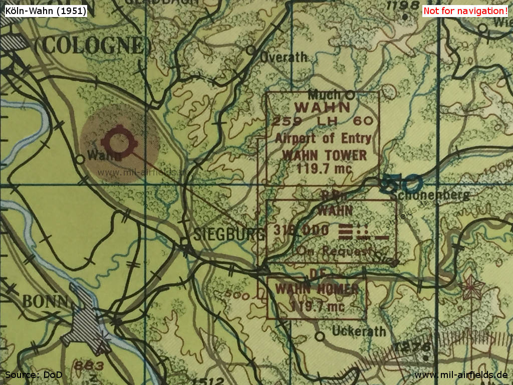Map with RAF airfield Wahn in 1951