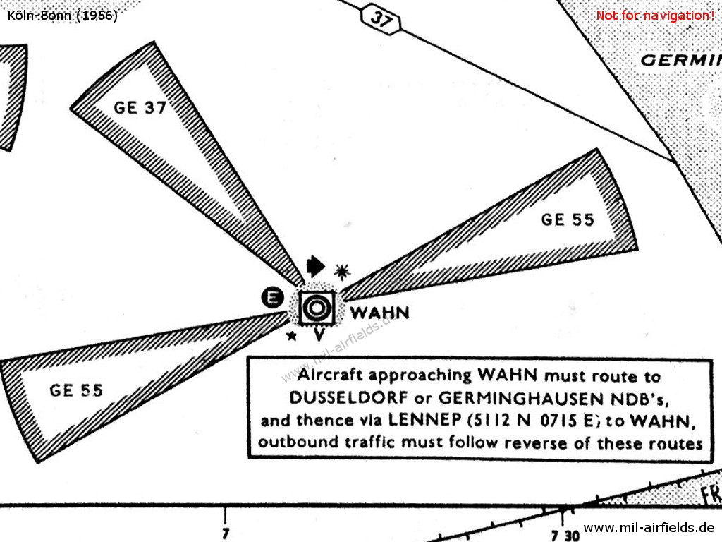 RAF-Flugplatz Wahn auf Karte 1956