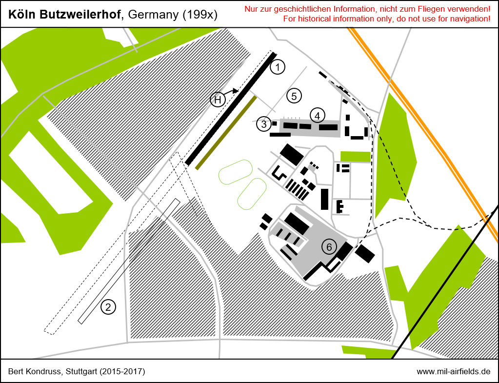 Karte Flugplatz Köln Butzweilerhof Anfang der 1990er Jahre