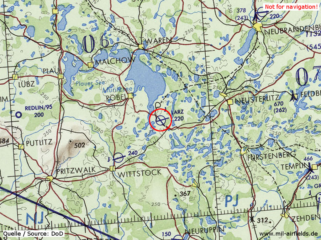 Lärz air base on a map 1972