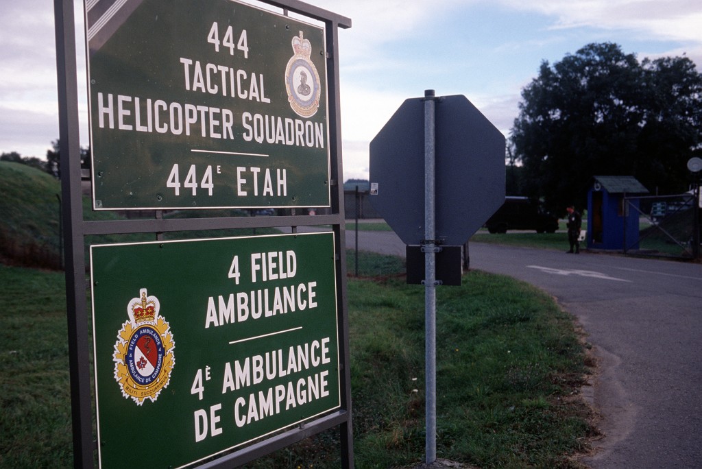 Bilingual signs on the base, in English and French