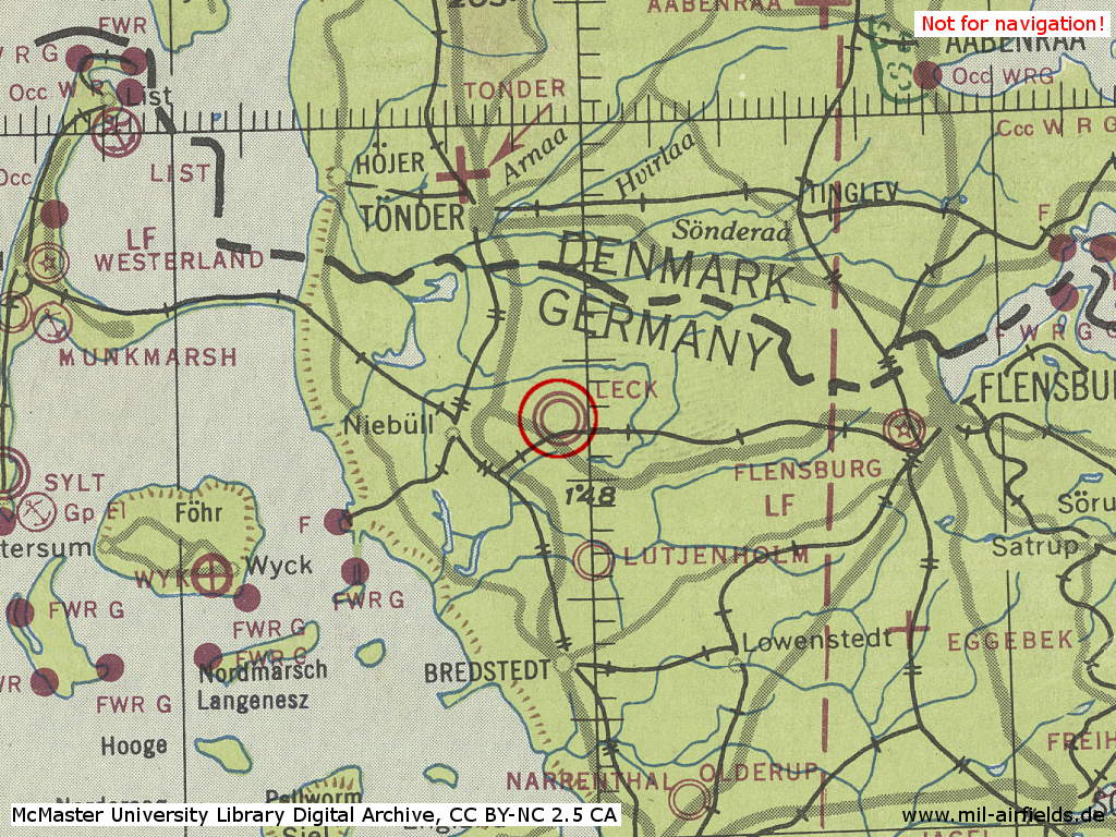 Map with Leck Luftwaffe airfield in World War II