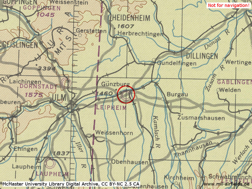 Map with Leipheim Air Base in World War II 1944