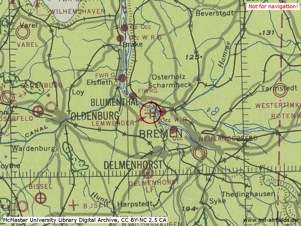 Lemwerder Airfield in World War II on a US map 1943