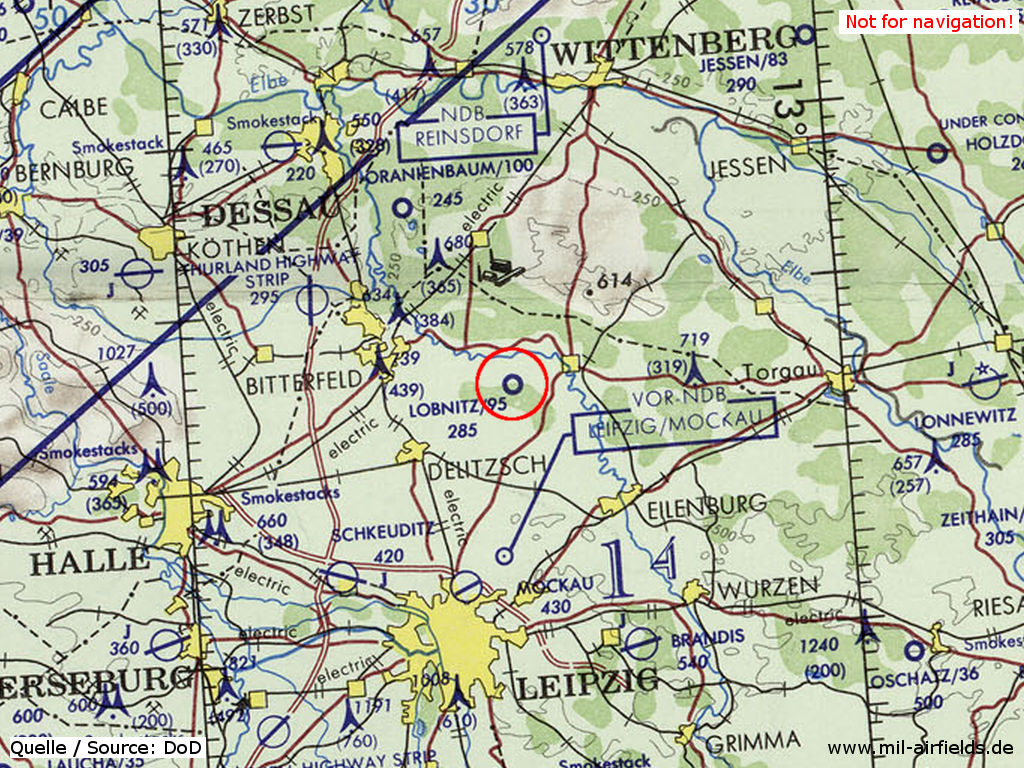 Löbnitz-Roitzschjora airfield on a US map 1972