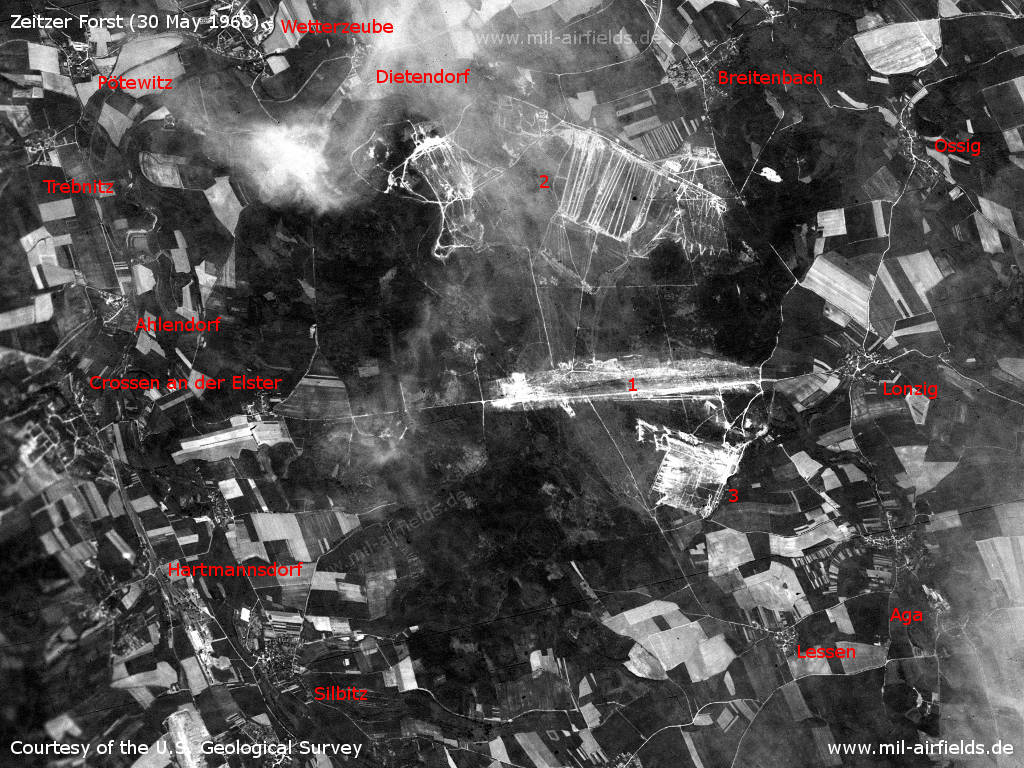 Sowjetischer Truppungsübungsplatz Zeitzer Forst auf einem Satellitenbild 1968