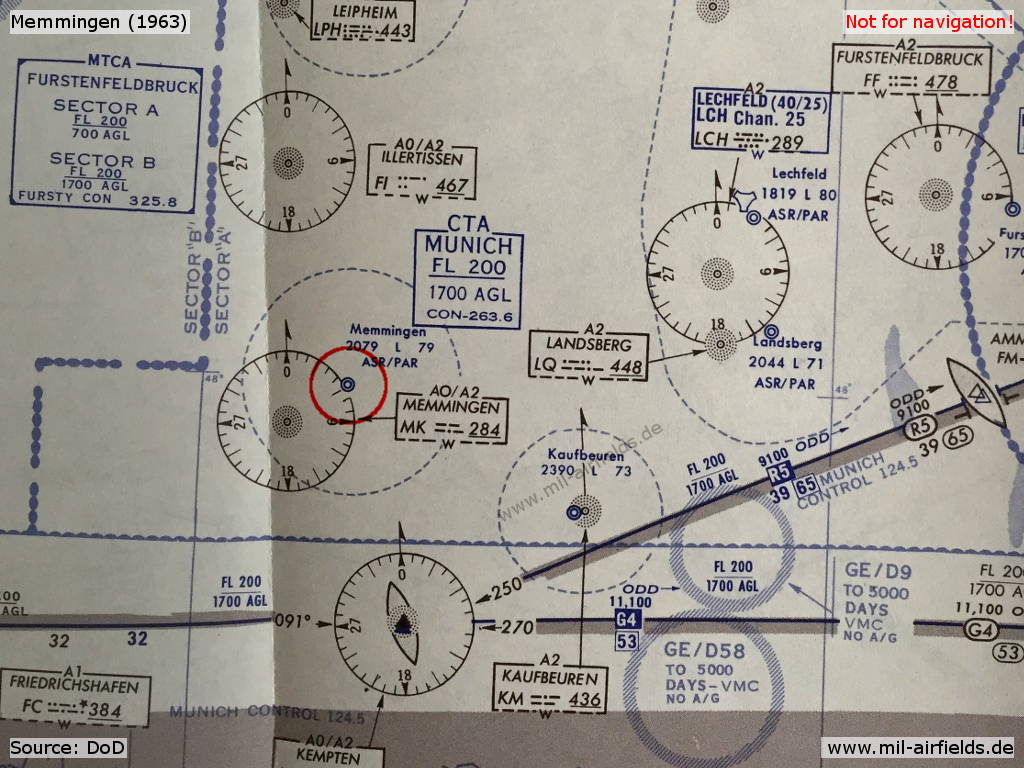 Map with Memmingen German Air Force Base from 1963