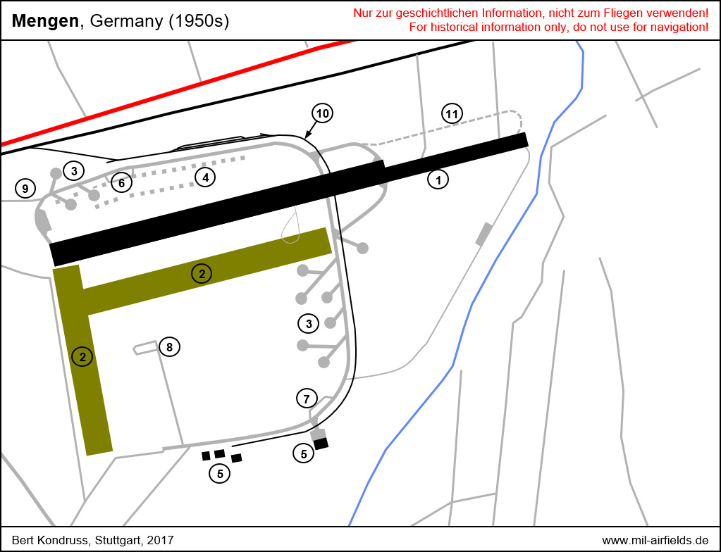 Karte Flugplatz Mengen in den 1950er Jahren