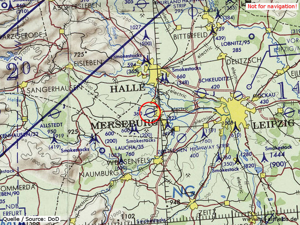 Der Flugplatz Merseburg auf einer Karte 1972