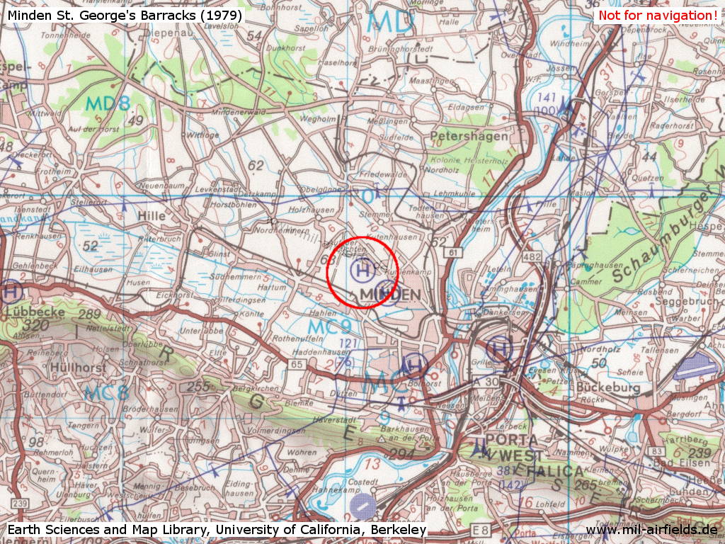 Minden Army Air Corps AAC Heliport, Germany, on a map 1979