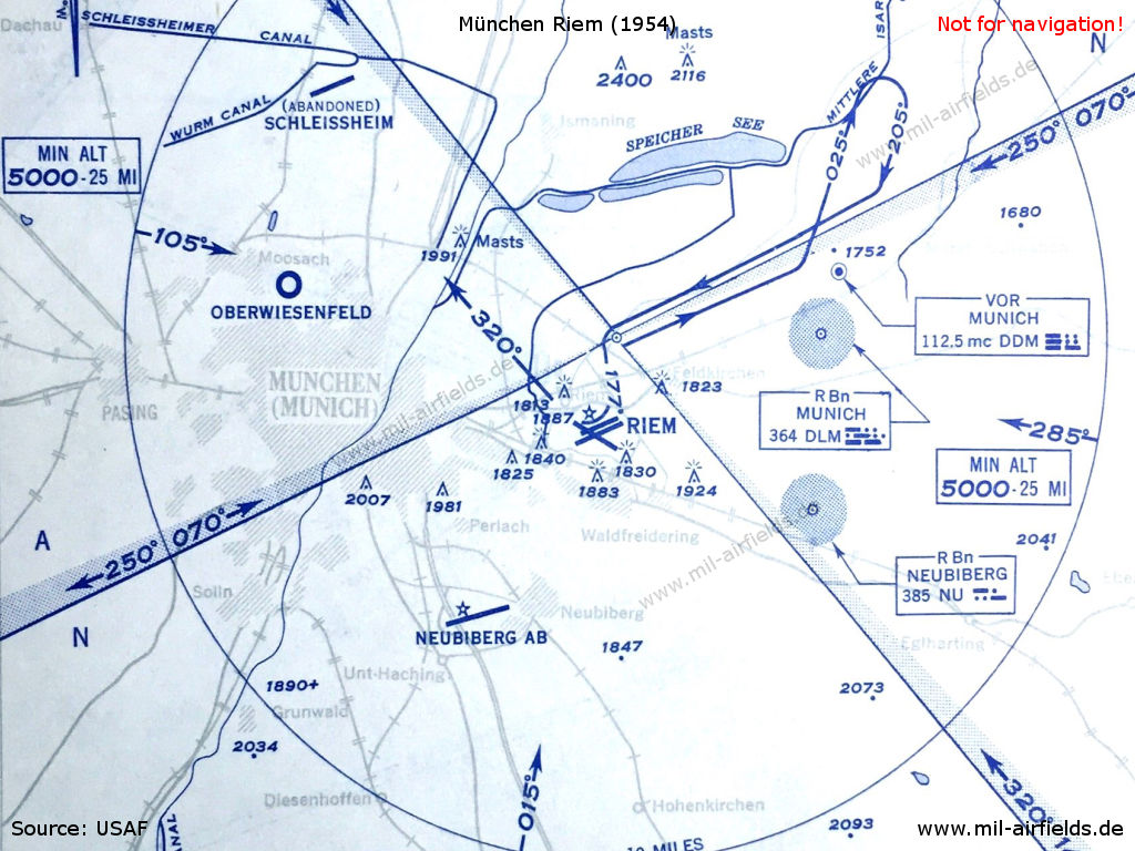 Karte Luftraum München aus dem Jahr 1954