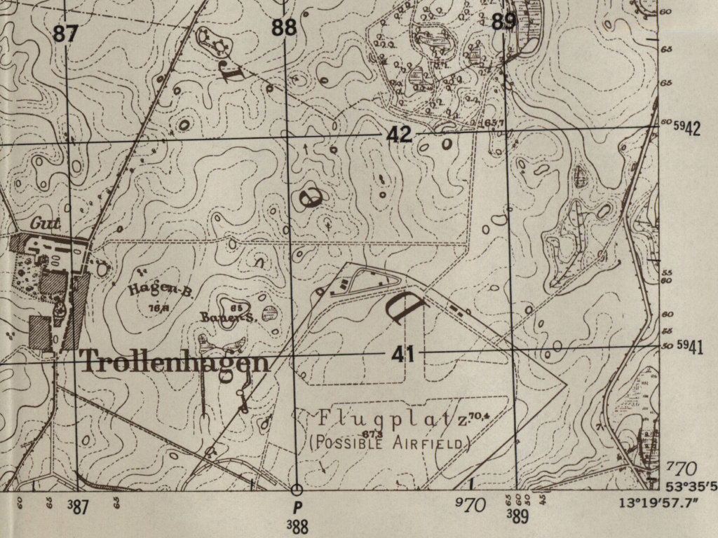 Neubrandenburg Trollenhagen airfield on a map 1952