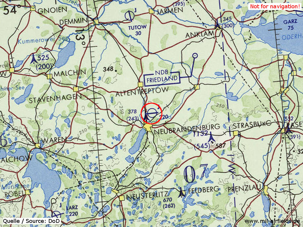 Neubrandenburg Air Base on a map 1972