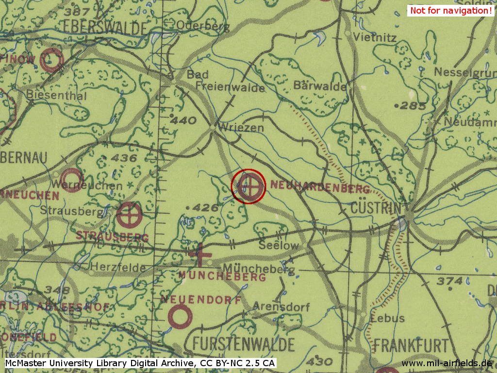 Flugplatz Neuhardenberg auf einer Karte 1943