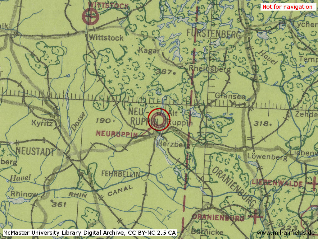 Neuruppin airfield, Germany, on a map 1943