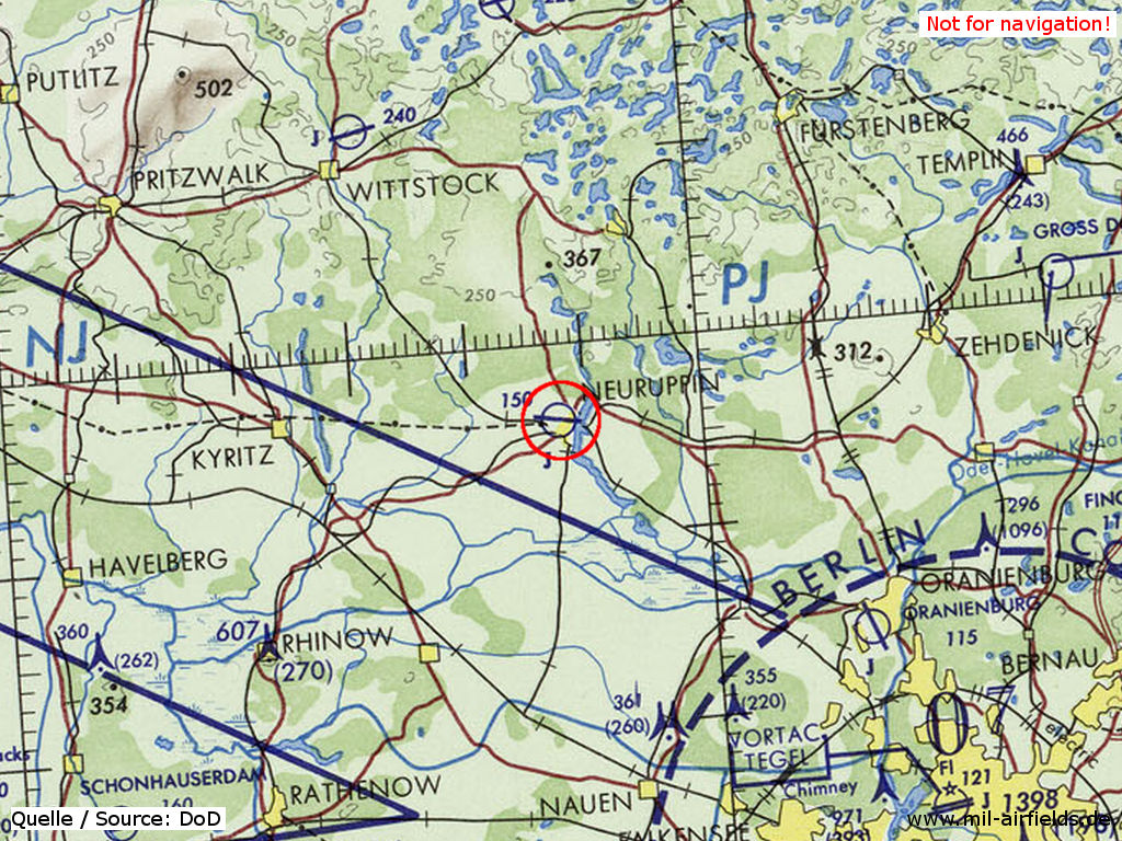 Neuruppin Air Base, Germany, on a map 1972