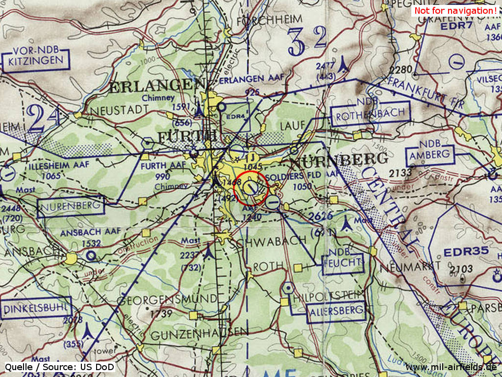 Nürnberg Soldiers Field Army Airfield on a map 1972