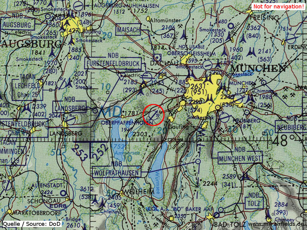 Map of airfields in the Munich area, Germany, in 1981