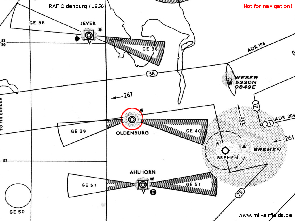 RAF Oldenburg auf einer Karte 1956
