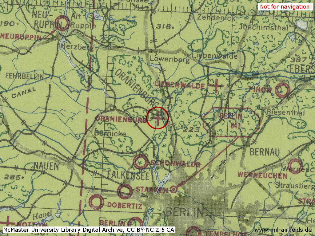 Oranienburg Airbase in World War II on a US map from 1943