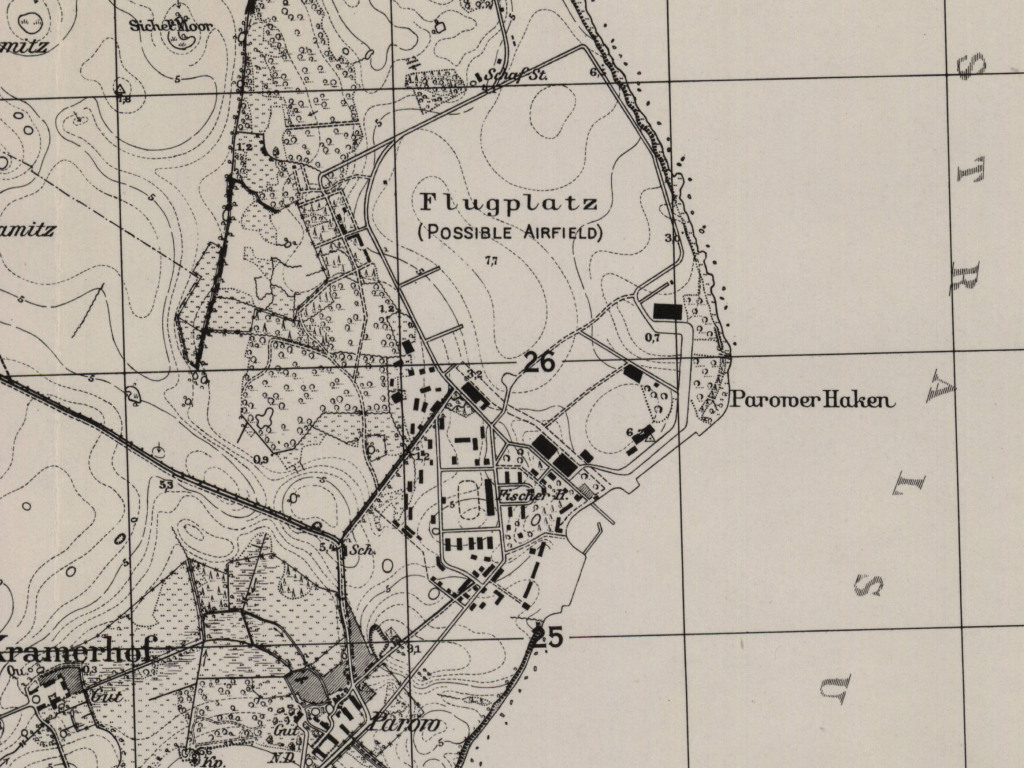 Der Flugplatz Parow auf einer Karte 1952