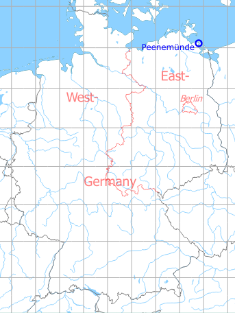 Map with location of Peenemünde Air Base, Germany