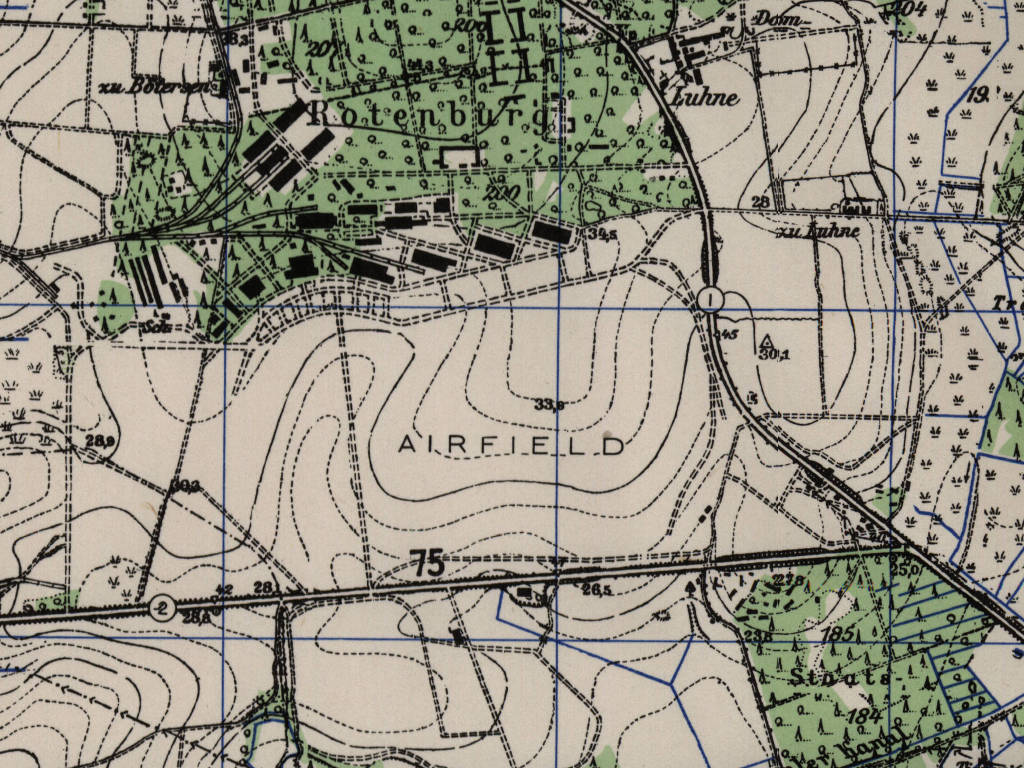 Rotenburg (Wümme) Air Base, Germany, on a map from 1951